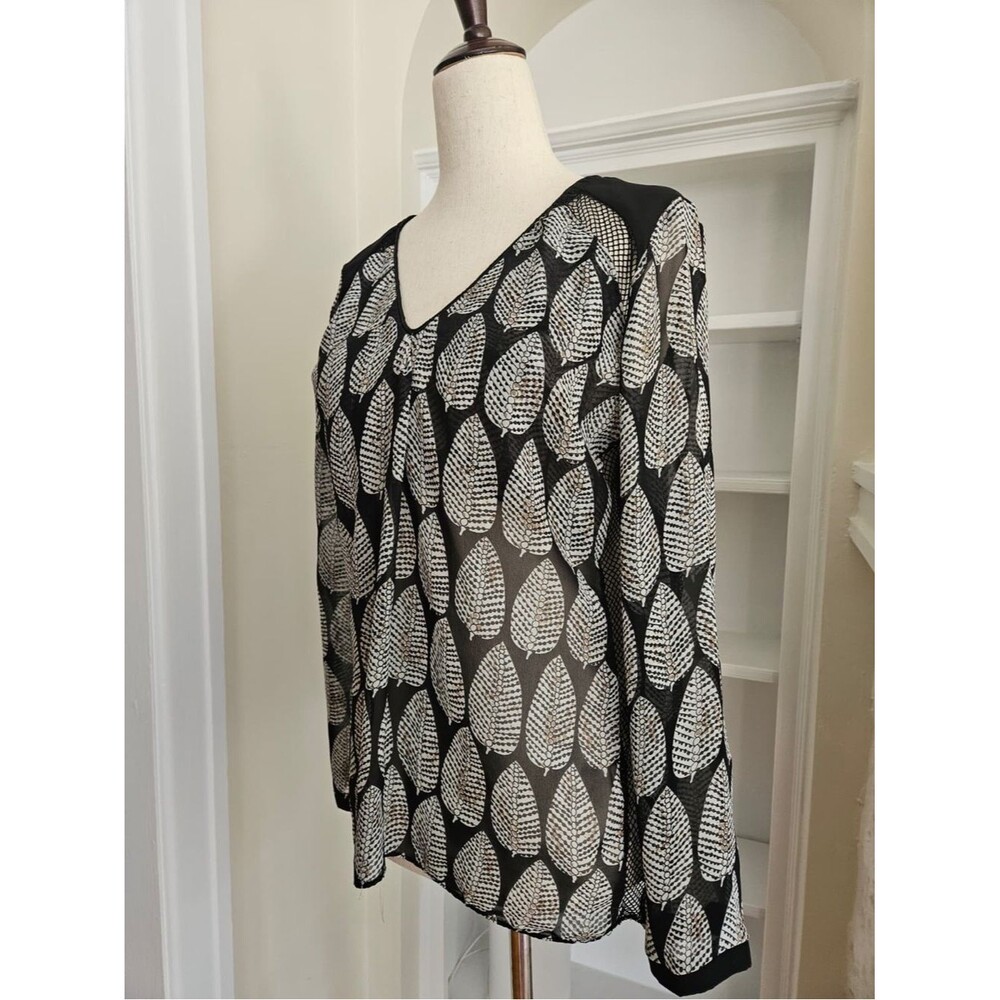 Sheer Graphic Leaf Print with Subtle Mesh Details -Medium